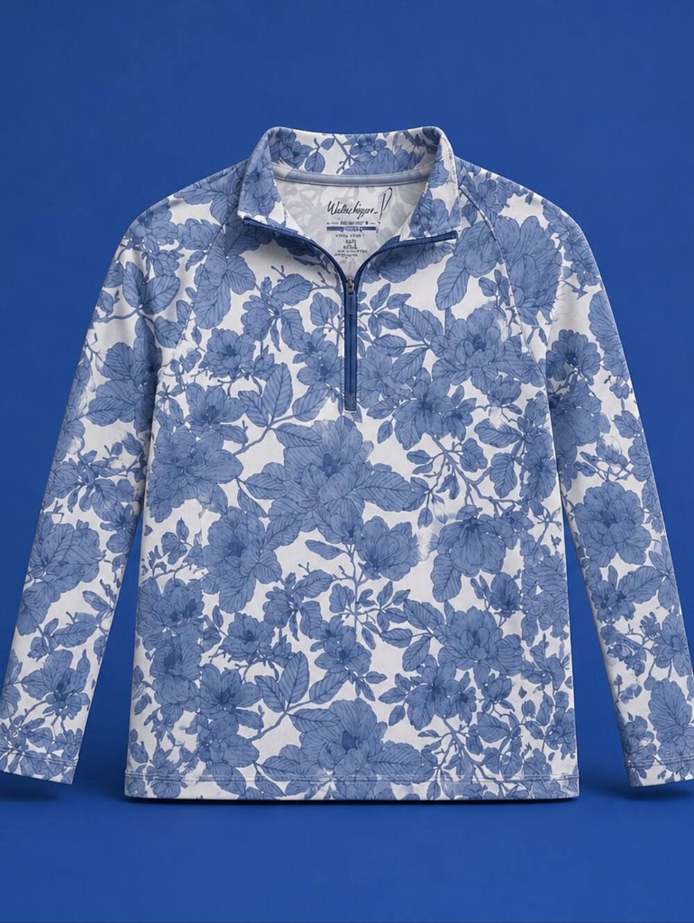 Walter Hagen Blue Floral Long-Sleeve Quarter-Zip Top